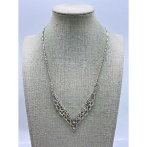 Claire's Silver Tone V-Shape Rhinestone Bib Necklace Formal Prom Wedding